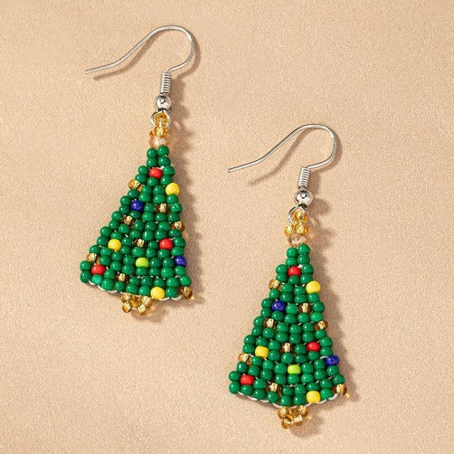 Handcrafted Seed Beads Christmas Tree Holiday Fashion Drop Dangle Earrings