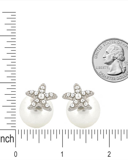Cute Starfish Pearl Double Sided Design Fashion Stud Earrings