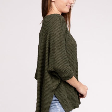 Chic Elegant Trendy 3/4 Sleeve V-Neck Hi-Low Hem Jacquard Sweater - Accessoriesforever