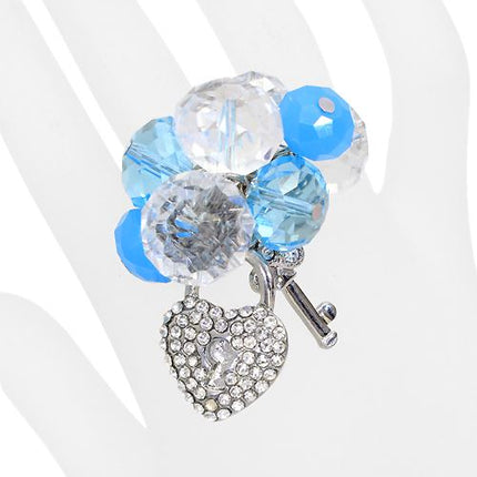 Crystal Cluster Pave Heart Key Stretch Ring