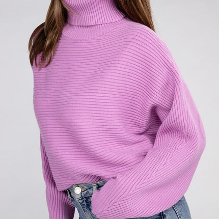 Sleek Comfortable Elegant Viscose Dolman Sleeve Turtleneck Sweater