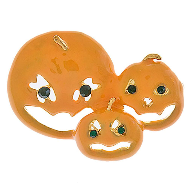 Halloween Costume Jewelry Crystal Rhinestone Three Pumpkin Faces Brooch BH210