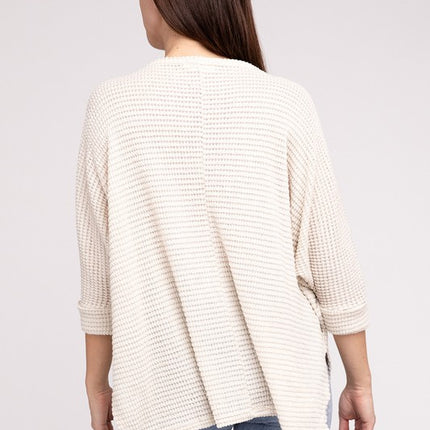 Chic Elegant Trendy 3/4 Sleeve V-Neck Hi-Low Hem Jacquard Sweater - Accessoriesforever