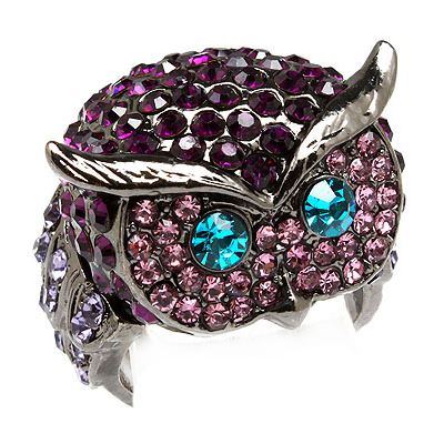 Owl Animal 3D Crystal Rhinestone Stretch Ring - Accessoriesforever
