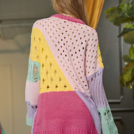 Colorful Open Knit Design Detailed Pullover Fashion Top Sweater