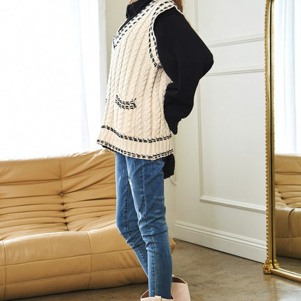 Fashion V-Neck Sleeveless Pocket Detail Design Knit Sweater Vest - Accessoriesforever