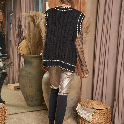 Fashion V-Neck Sleeveless Pocket Detail Design Knit Sweater Vest - Accessoriesforever