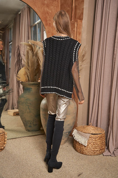 Fashion V-Neck Sleeveless Pocket Detail Design Knit Sweater Vest