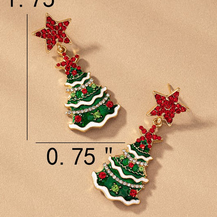 Red Star Accents Sparking Christmas Tree Holiday Fashion Drop Earrings - Accessoriesforever