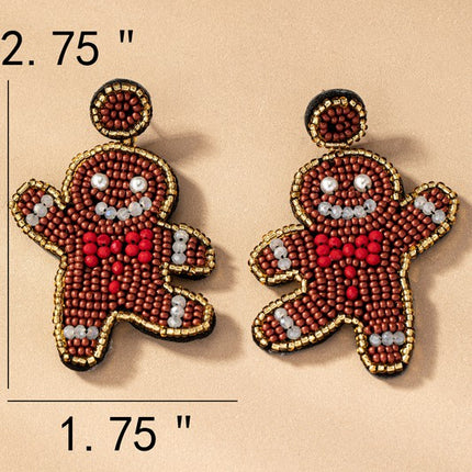 Handcrafted Gingerbread Man Seed Bead Christmas Holiday Drop Earrings - Accessoriesforever