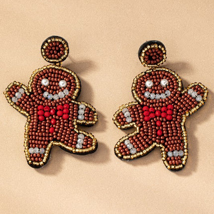Handcrafted Gingerbread Man Seed Bead Christmas Holiday Drop Earrings - Accessoriesforever