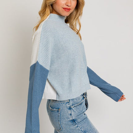 Cute Stylish Color Block Oversize Cropped Top Sweater