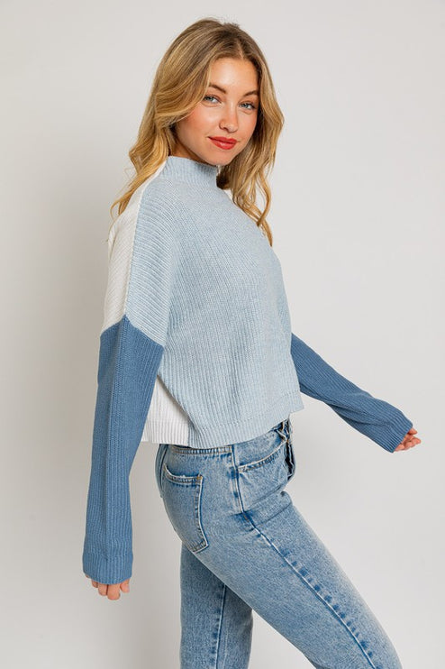 Cute Stylish Color Block Oversize Cropped Top Sweater