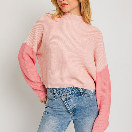 Cute Stylish Color Block Oversize Cropped Top Sweater