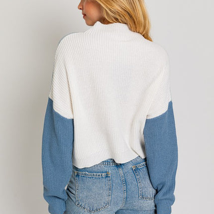 Cute Stylish Color Block Oversize Cropped Top Sweater