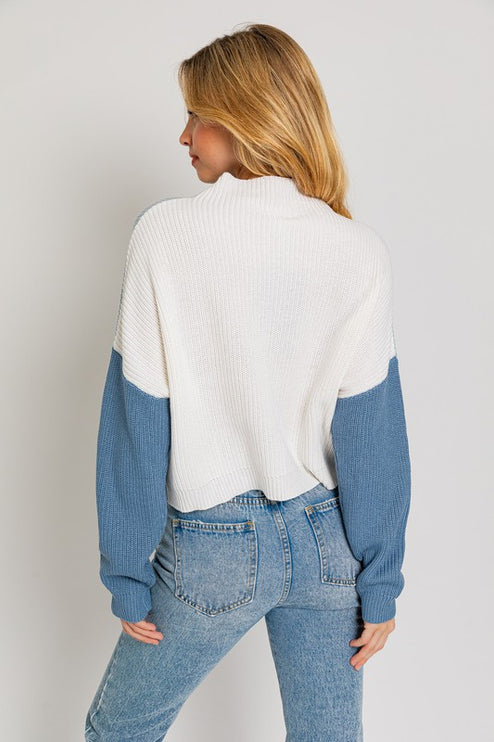 Cute Stylish Color Block Oversize Cropped Top Sweater