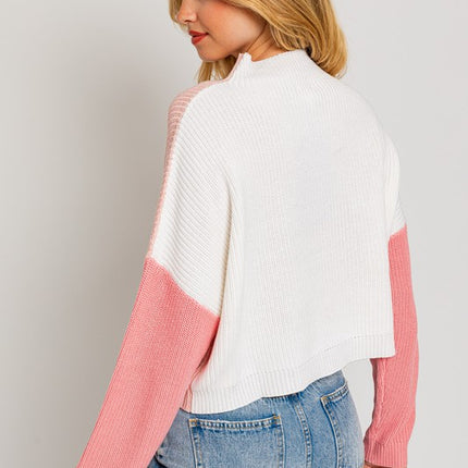 Cute Stylish Color Block Oversize Cropped Top Sweater