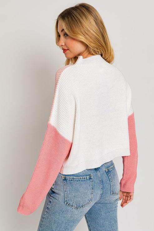 Cute Stylish Color Block Oversize Cropped Top Sweater