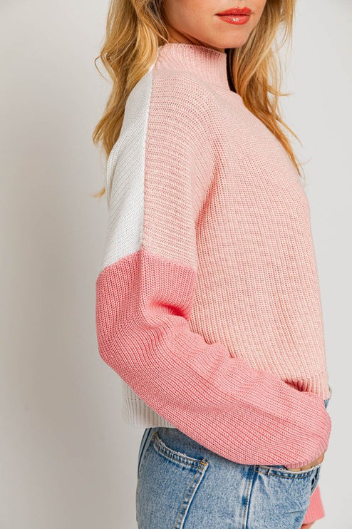 Cute Stylish Color Block Oversize Cropped Top Sweater