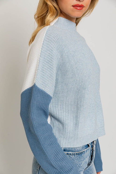 Cute Stylish Color Block Oversize Cropped Top Sweater