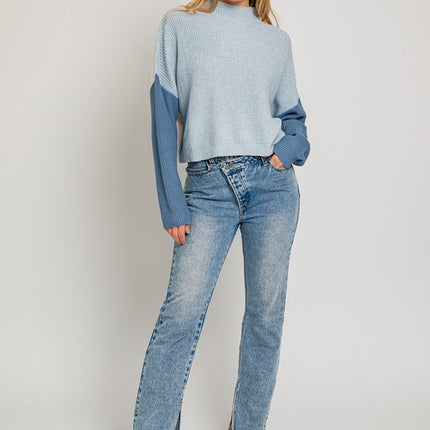 Cute Stylish Color Block Oversize Cropped Top Sweater