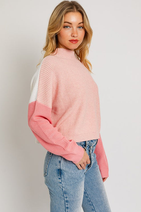 Cute Stylish Color Block Oversize Cropped Top Sweater