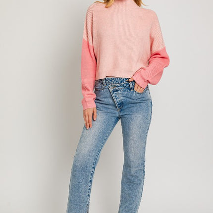 Cute Stylish Color Block Oversize Cropped Top Sweater