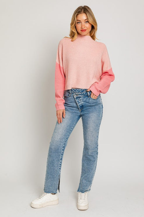 Cute Stylish Color Block Oversize Cropped Top Sweater