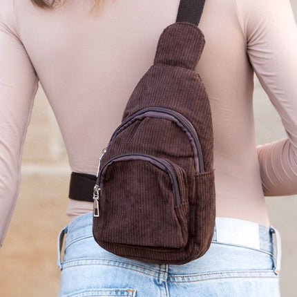 Chic Modern Double Zip Corduroy Sling Bag