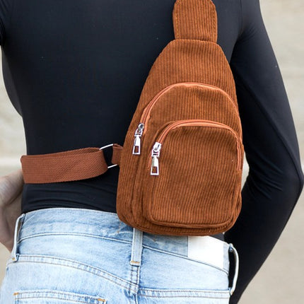 Chic Modern Double Zip Corduroy Sling Bag