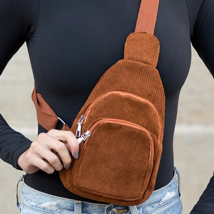 Chic Modern Double Zip Corduroy Sling Bag