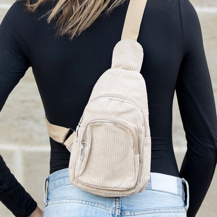 Chic Modern Double Zip Corduroy Sling Bag