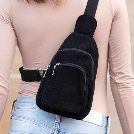 Chic Modern Double Zip Corduroy Sling Bag