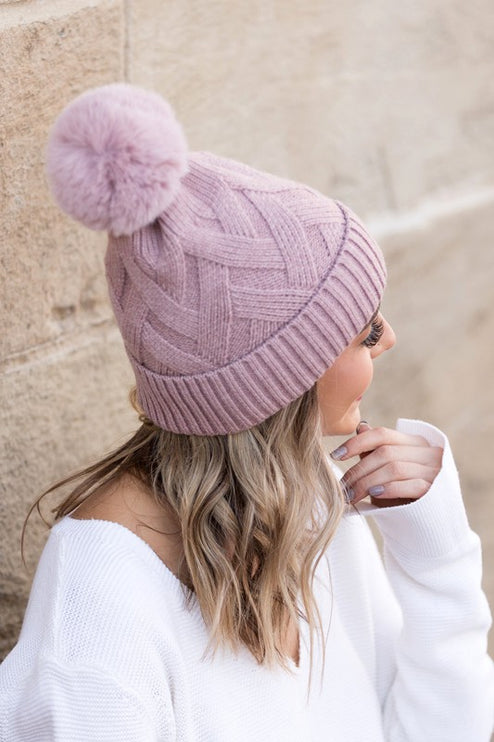 Classic Cable Soft Knit Plush Pom-Pom Fashion Beanie Hat