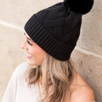 Classic Cable Soft Knit Plush Pom-Pom Fashion Beanie Hat - Accessoriesforever