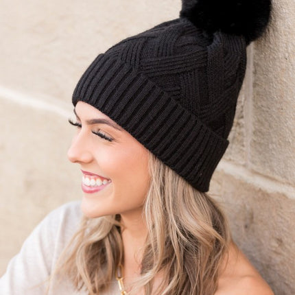 Classic Cable Soft Knit Plush Pom-Pom Fashion Beanie Hat - Accessoriesforever