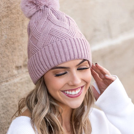 Classic Cable Soft Knit Plush Pom-Pom Fashion Beanie Hat - Accessoriesforever