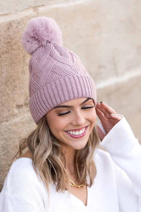 Classic Cable Soft Knit Plush Pom-Pom Fashion Beanie Hat