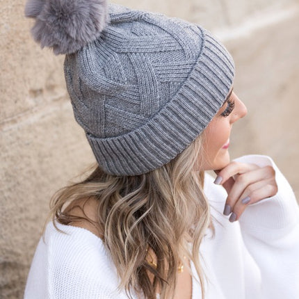 Classic Cable Soft Knit Plush Pom-Pom Fashion Beanie Hat - Accessoriesforever