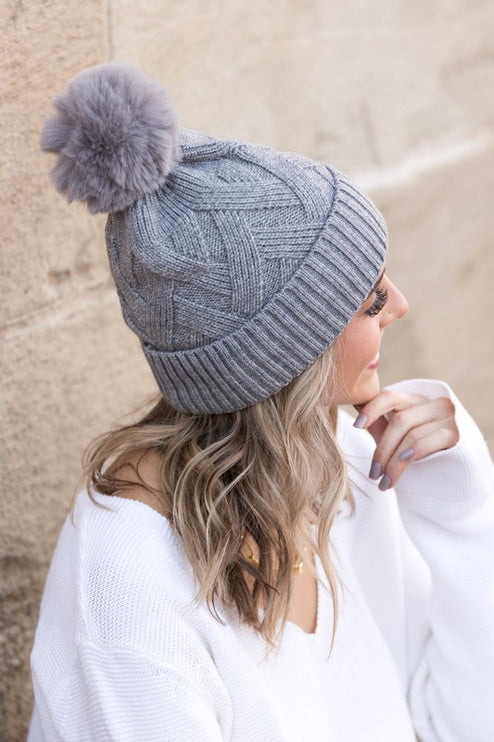 Classic Cable Soft Knit Plush Pom-Pom Fashion Beanie Hat