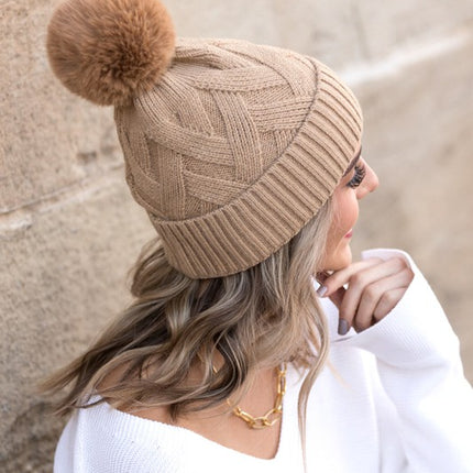 Classic Cable Soft Knit Plush Pom-Pom Fashion Beanie Hat - Accessoriesforever