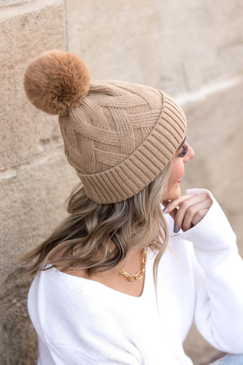 Classic Cable Soft Knit Plush Pom-Pom Fashion Beanie Hat