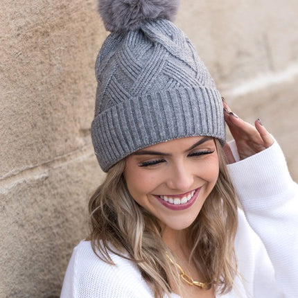 Classic Cable Soft Knit Plush Pom-Pom Fashion Beanie Hat - Accessoriesforever