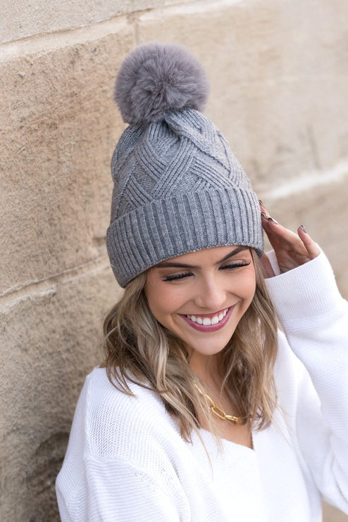 Classic Cable Soft Knit Plush Pom-Pom Fashion Beanie Hat