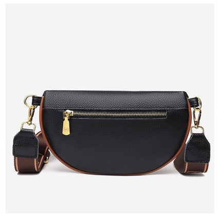Chic Quilted Leather Crescent Sling Bag with Gold Accents