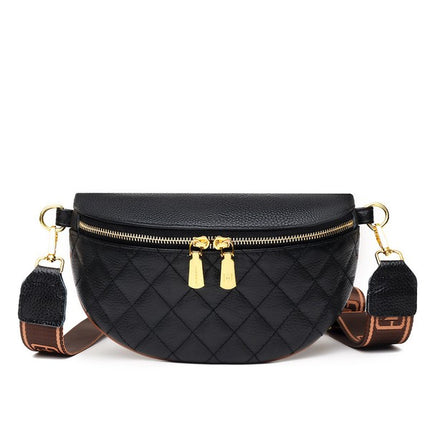 Chic Quilted Leather Crescent Sling Bag with Gold Accents