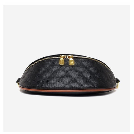 Chic Quilted Leather Crescent Sling Bag with Gold Accents