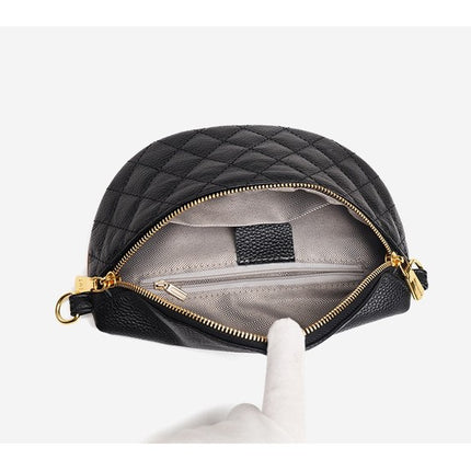 Chic Quilted Leather Crescent Sling Bag with Gold Accents
