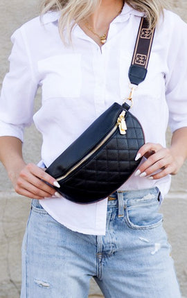 Chic Quilted Leather Crescent Sling Bag with Gold Accents