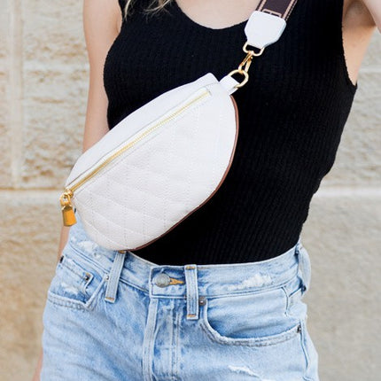 Chic Quilted Leather Crescent Sling Bag with Gold Accents